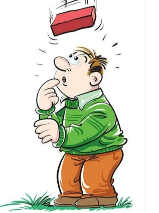 clipart image of brick falling on guy's head