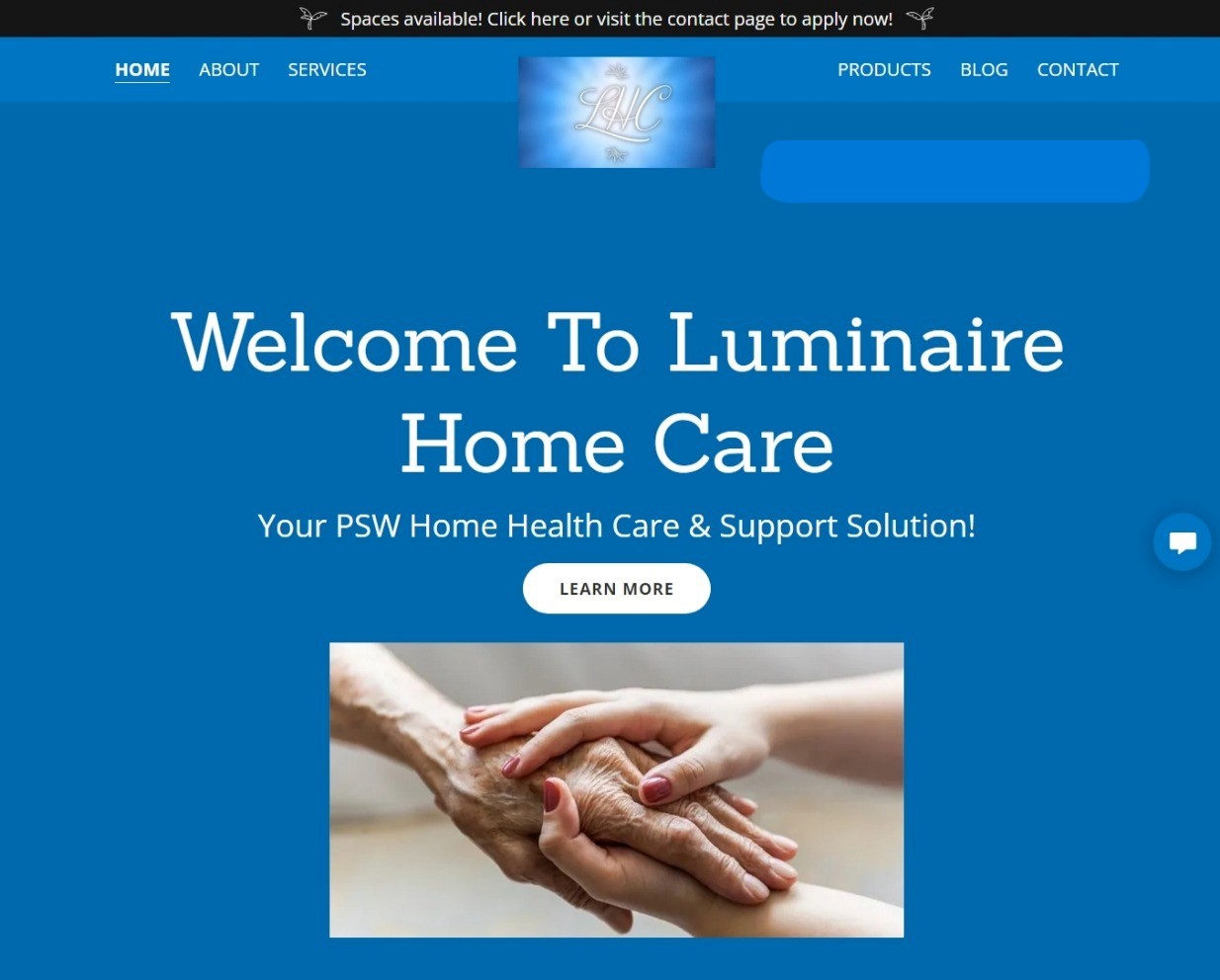 screenshot of healthcare website homepage