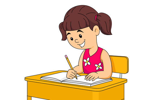 clip art image of girl writing at desk