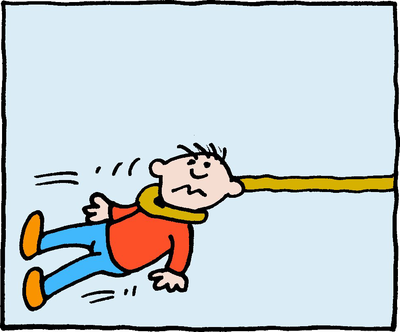 clip art image of character being pulled off stage with a giant hook